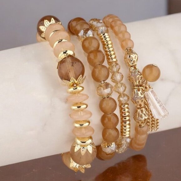 🤎 Brown Crystal Agate Bead Stretch Bracelet Set ~ Healing Stability & Security - Picture 3 of 4